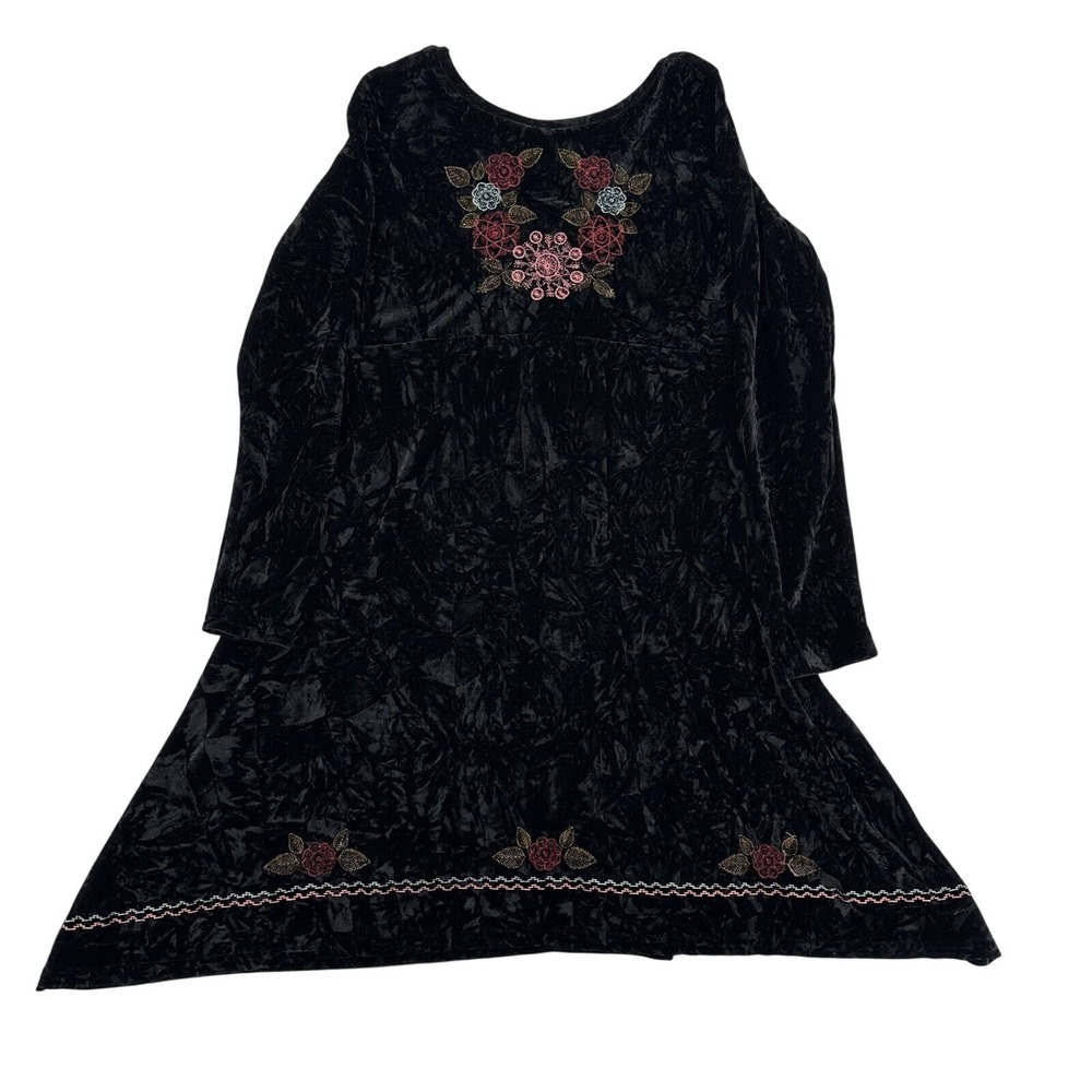 Roper Wear the West Women Medium Black Crushed Velvet Floral Embroidered Dress - Picture 4 of 9